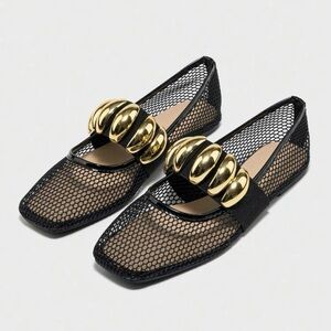 Black Elegant Women’s Summer Hollow Breathable Fishnet Loafers .